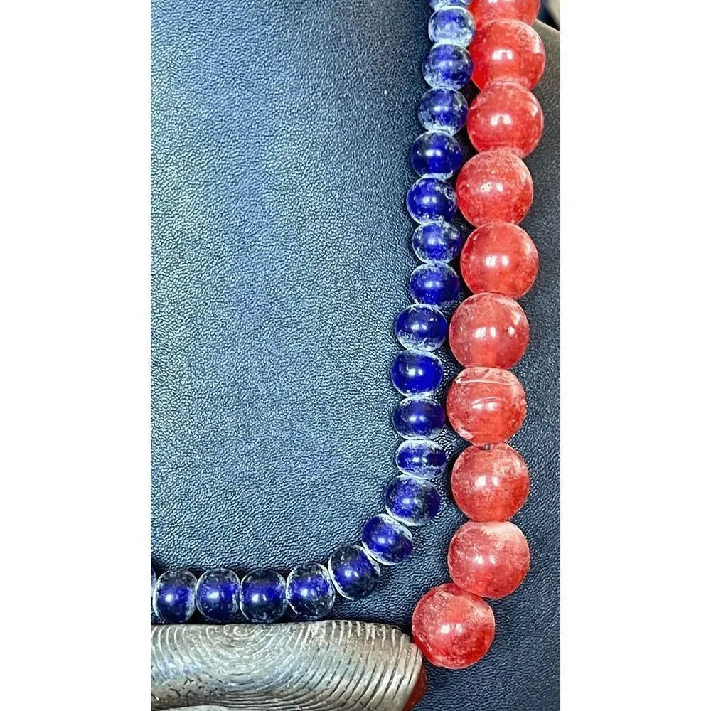 Ashanti Ghana Double Strand 18 Inch Glass Bead Necklace With Brass Pendant